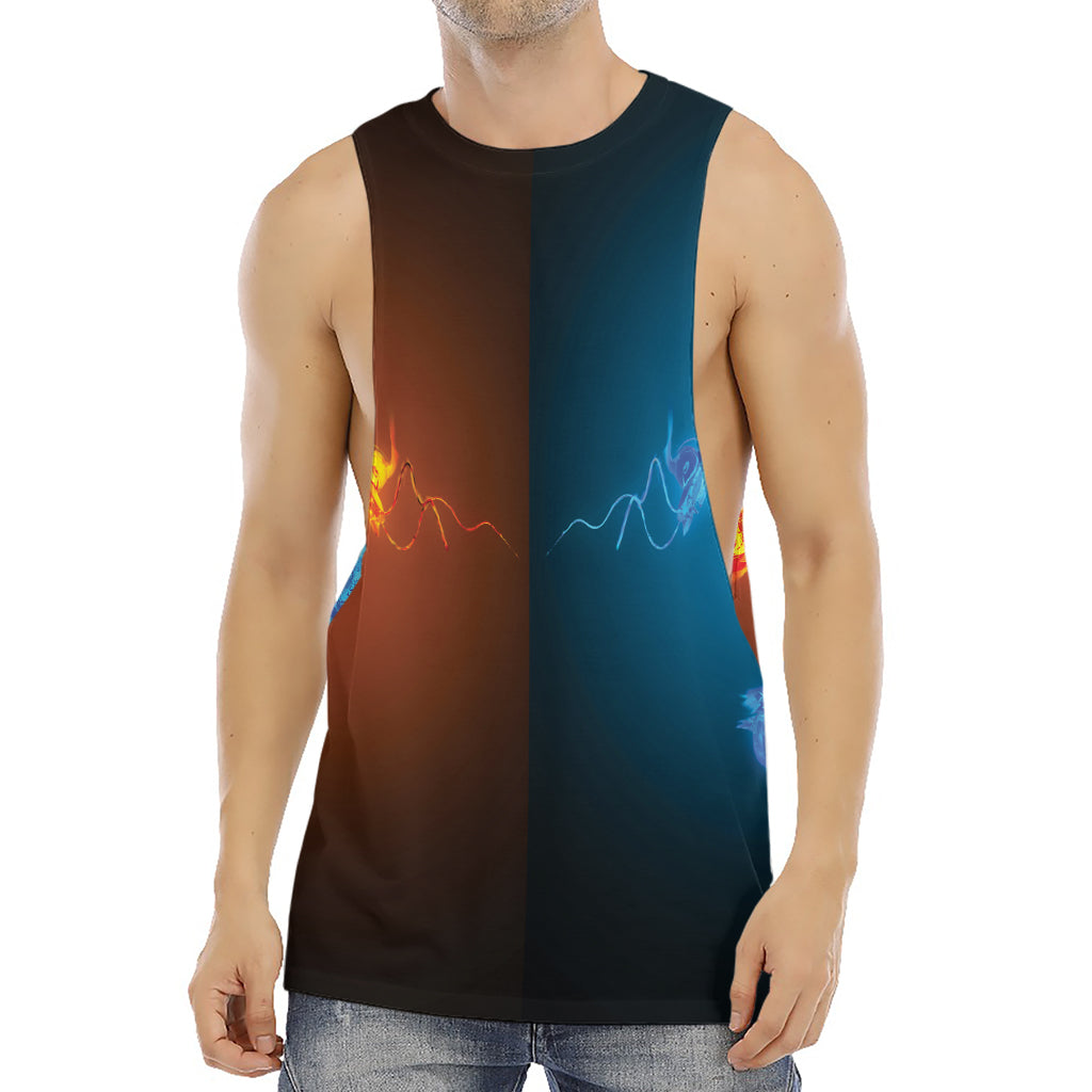 Fire And Ice Dragons Print Men's Muscle Tank Top