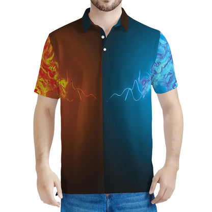Fire And Ice Dragons Print Men's Polo Shirt