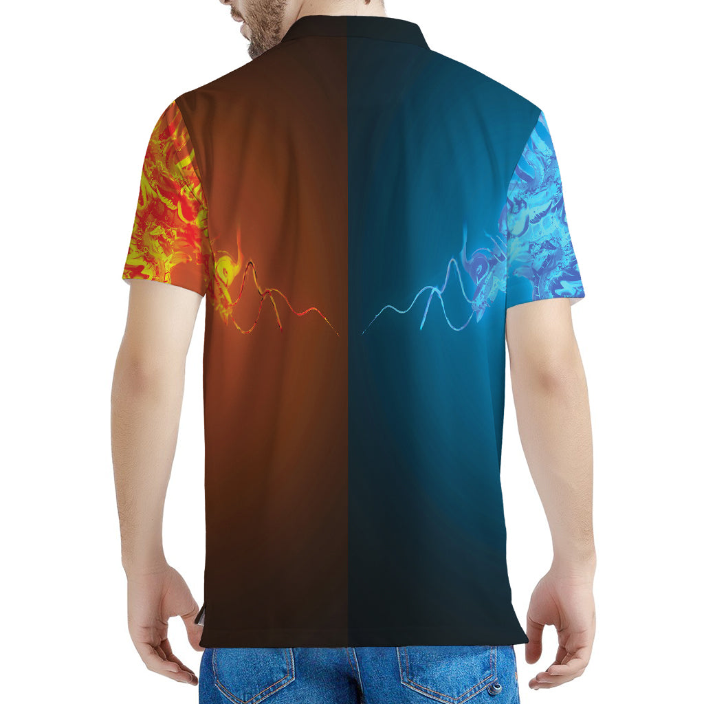 Fire And Ice Dragons Print Men's Polo Shirt