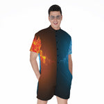 Fire And Ice Dragons Print Men's Rompers