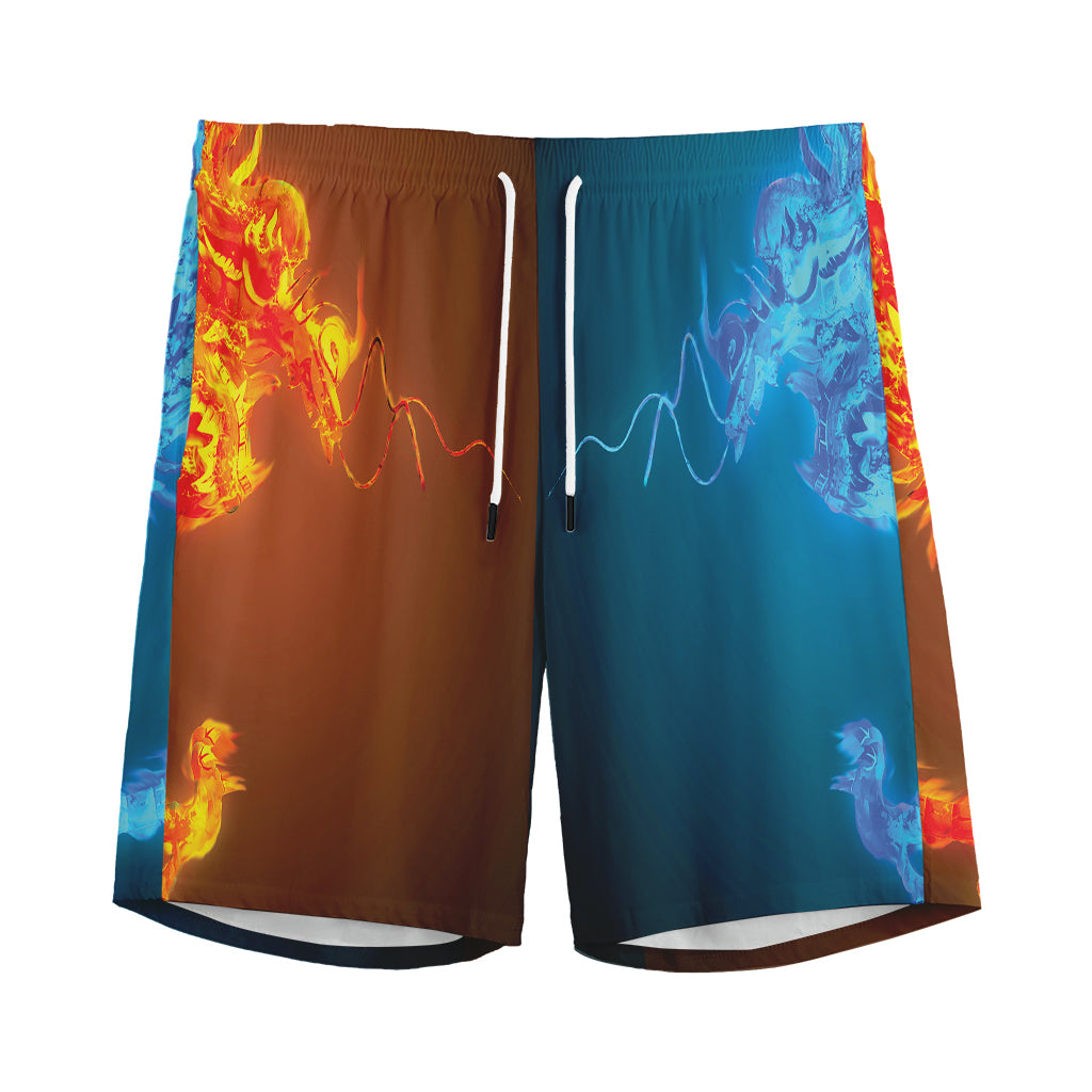 Fire And Ice Dragons Print Men's Sports Shorts