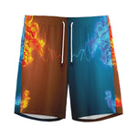Fire And Ice Dragons Print Men's Sports Shorts