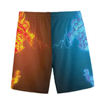 Fire And Ice Dragons Print Men's Sports Shorts