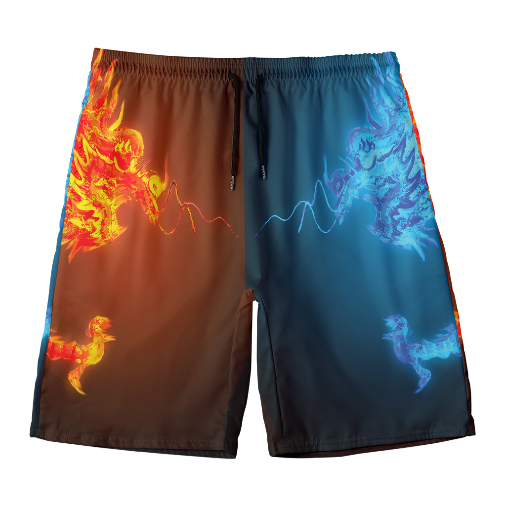 Fire And Ice Dragons Print Men's Swim Trunks