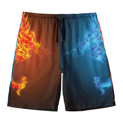 Fire And Ice Dragons Print Men's Swim Trunks