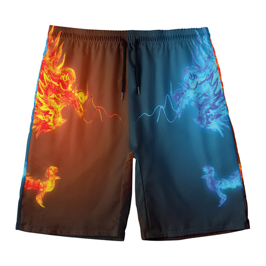 Fire And Ice Dragons Print Men's Swim Trunks