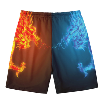 Fire And Ice Dragons Print Men's Swim Trunks