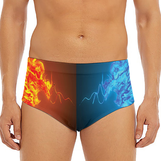 Fire And Ice Dragons Print Men's Triangle Swim Briefs