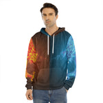 Fire And Ice Dragons Print Men's Velvet Pullover Hoodie