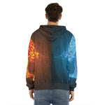 Fire And Ice Dragons Print Men's Velvet Pullover Hoodie