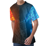 Fire And Ice Dragons Print Men's Velvet T-Shirt