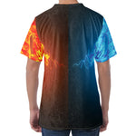 Fire And Ice Dragons Print Men's Velvet T-Shirt