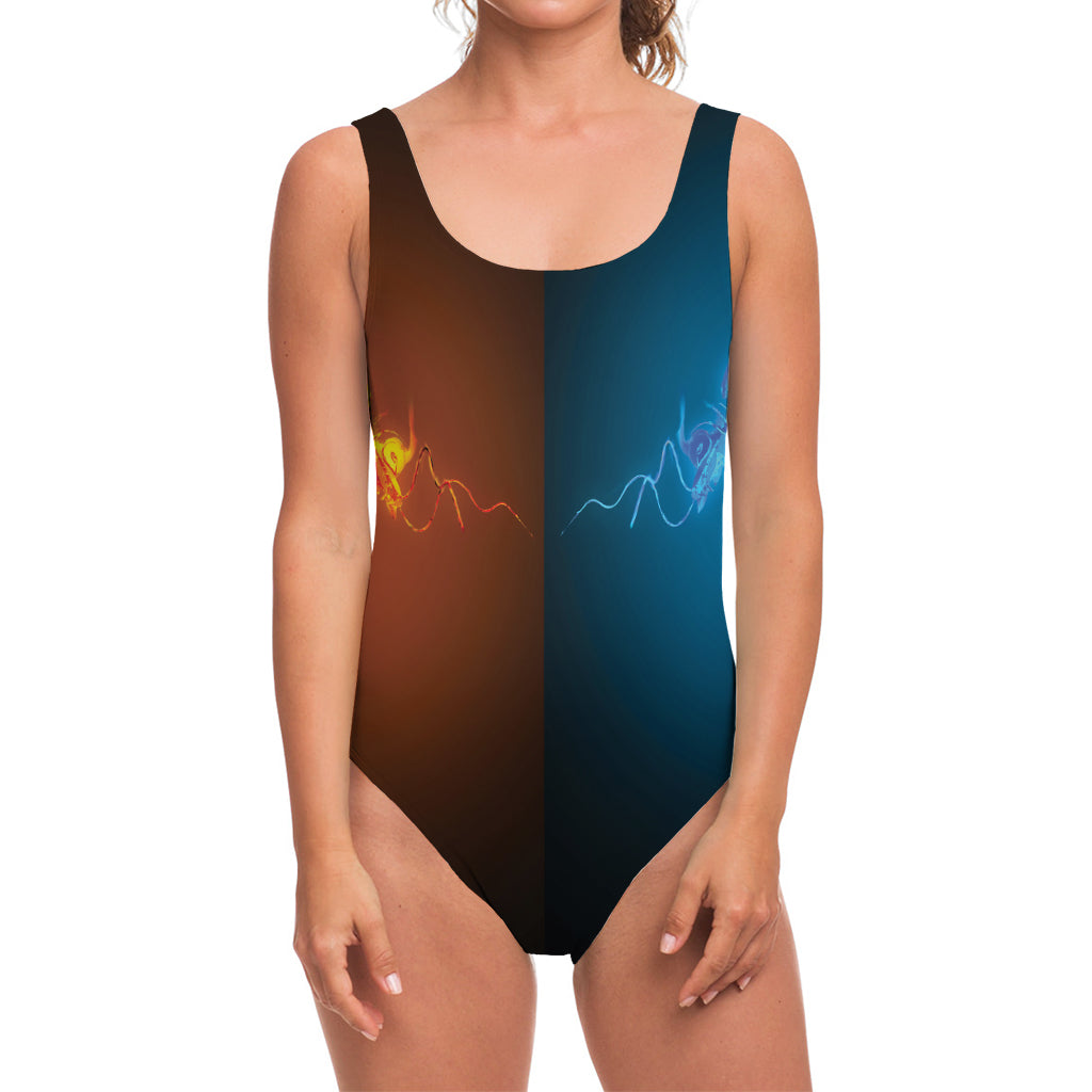 Fire And Ice Dragons Print One Piece Swimsuit