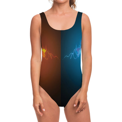 Fire And Ice Dragons Print One Piece Swimsuit