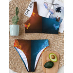 Fire And Ice Dragons Print One Shoulder Bikini Top