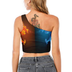 Fire And Ice Dragons Print One Shoulder Crop Top