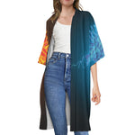 Fire And Ice Dragons Print Open Front Beach Cover Up