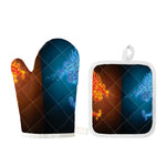 Fire And Ice Dragons Print Oven Mitt And Pot Holder Set