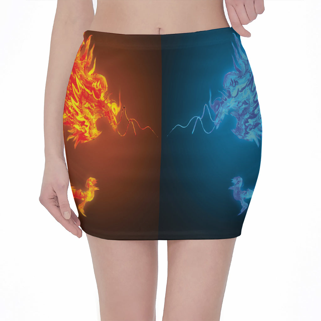 Fire And Ice Dragons Print Pencil Mini Skirt