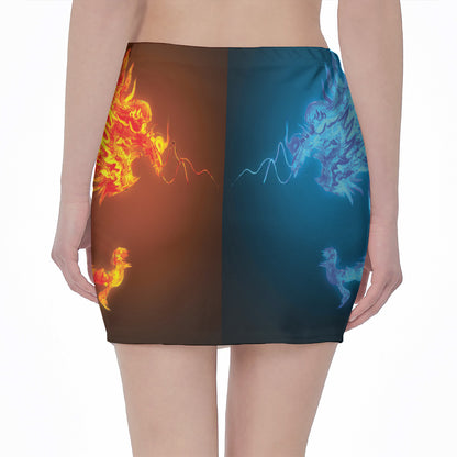Fire And Ice Dragons Print Pencil Mini Skirt