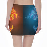 Fire And Ice Dragons Print Pencil Mini Skirt