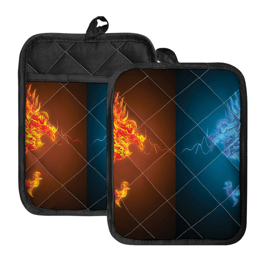 Fire And Ice Dragons Print Pot Holders With Pocket