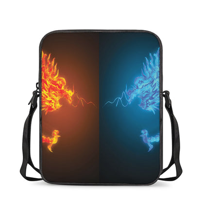 Fire And Ice Dragons Print Rectangular Crossbody Bag