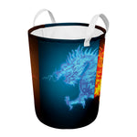 Fire And Ice Dragons Print Round Laundry Basket