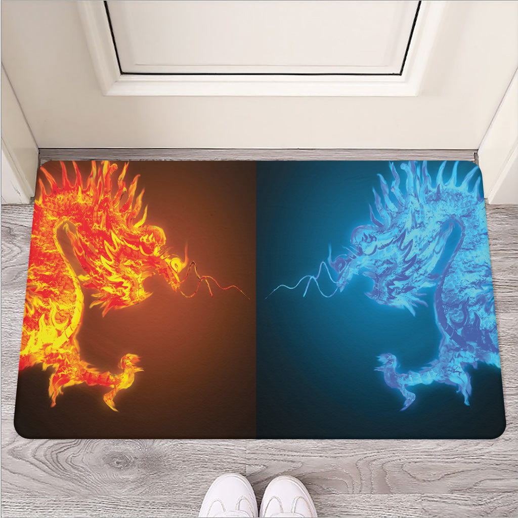 Fire And Ice Dragons Print Rubber Doormat