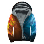 Fire And Ice Dragons Print Sherpa Lined Zip Up Hoodie