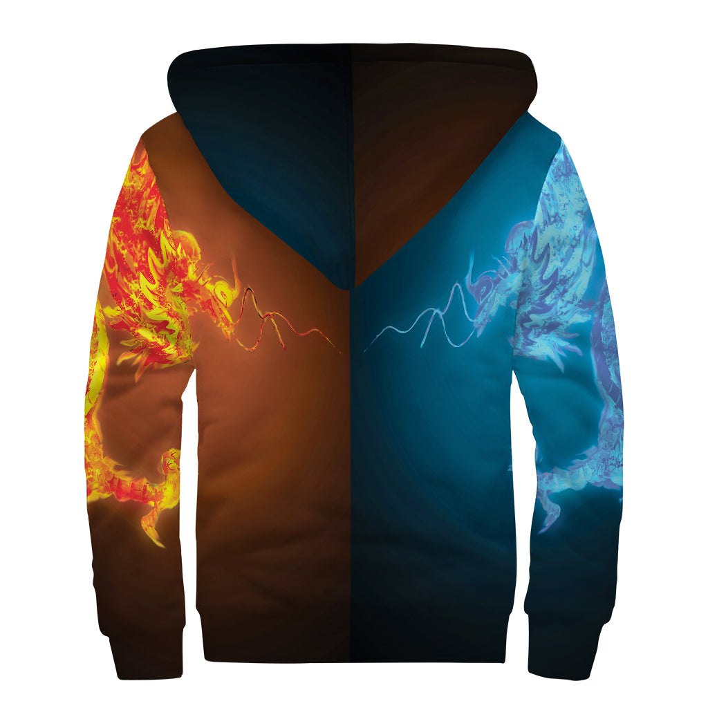 Fire And Ice Dragons Print Sherpa Lined Zip Up Hoodie