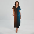 Fire And Ice Dragons Print Short Sleeve Maxi Dress