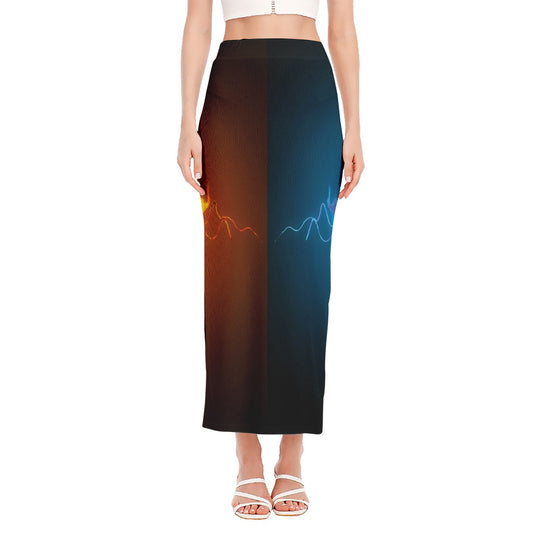 Fire And Ice Dragons Print Side Slit Maxi Skirt