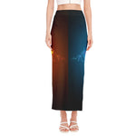 Fire And Ice Dragons Print Side Slit Maxi Skirt
