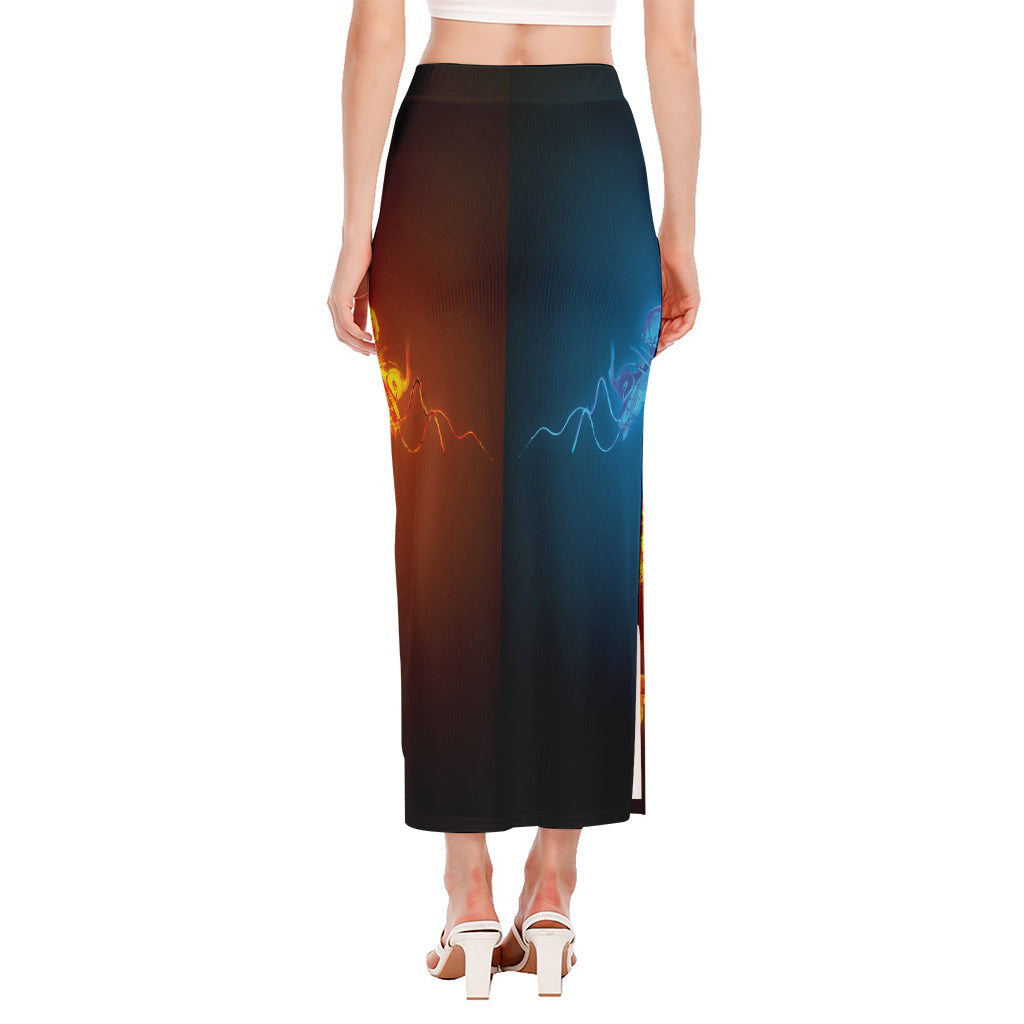 Fire And Ice Dragons Print Side Slit Maxi Skirt