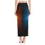Fire And Ice Dragons Print Side Slit Maxi Skirt