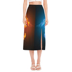 Fire And Ice Dragons Print Side Slit Midi Skirt