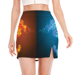 Fire And Ice Dragons Print Side Slit Mini Skirt