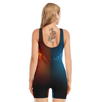 Fire And Ice Dragons Print Sleeveless One Piece Swimsuit