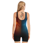 Fire And Ice Dragons Print Sleeveless One Piece Swimsuit