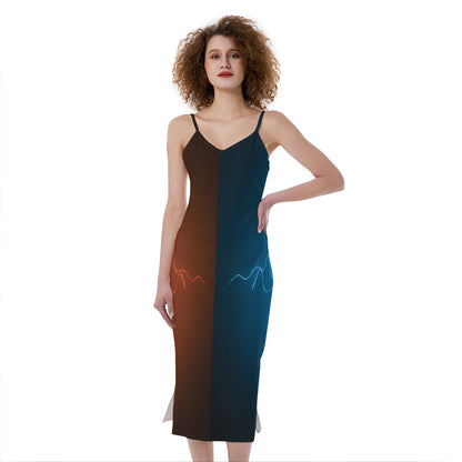 Fire And Ice Dragons Print Slim Fit Midi Cami Dress