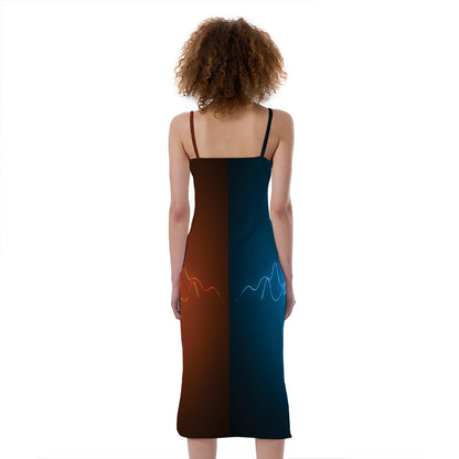 Fire And Ice Dragons Print Slim Fit Midi Cami Dress