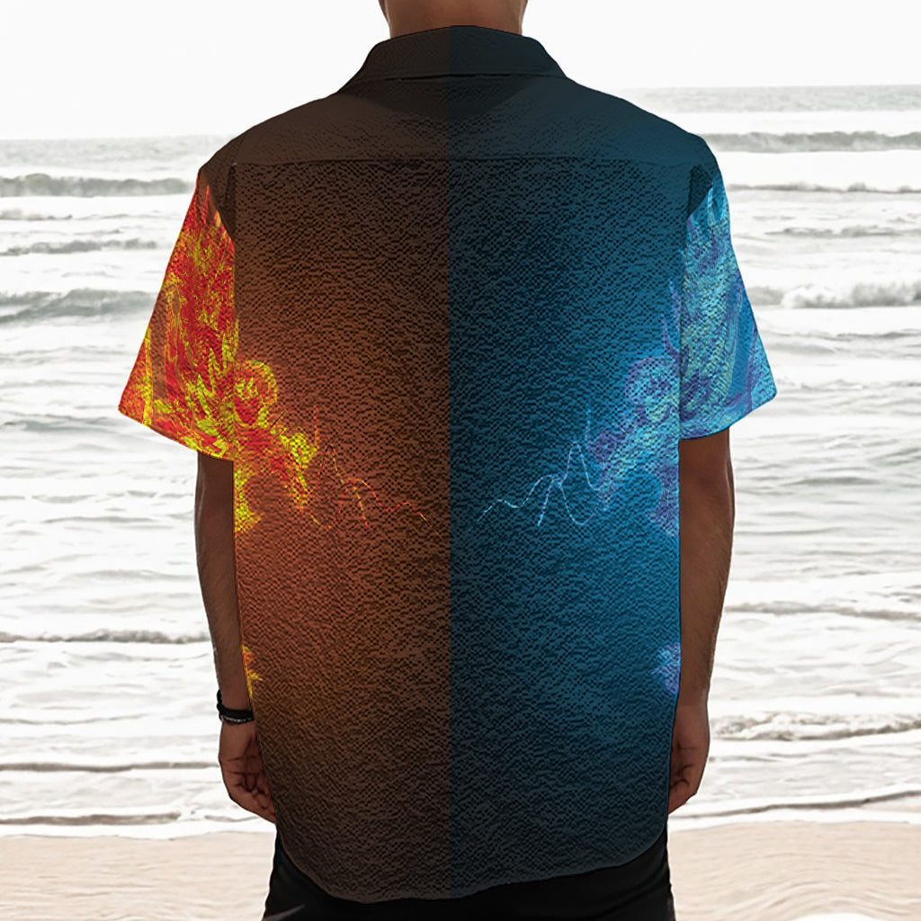 Fire And Ice Dragons Print Textured Short Sleeve Shirt