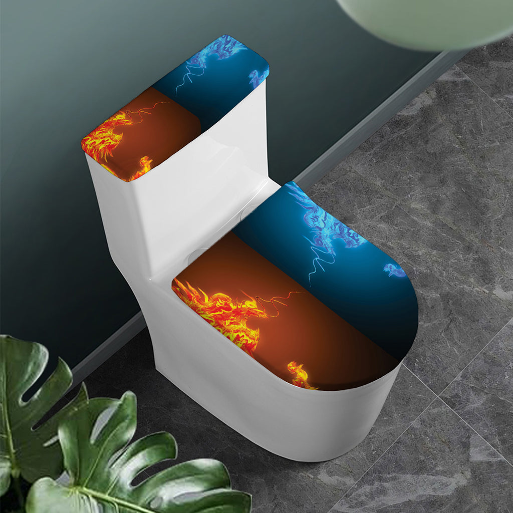 Fire And Ice Dragons Print Toilet Lid And Tank Cover Set