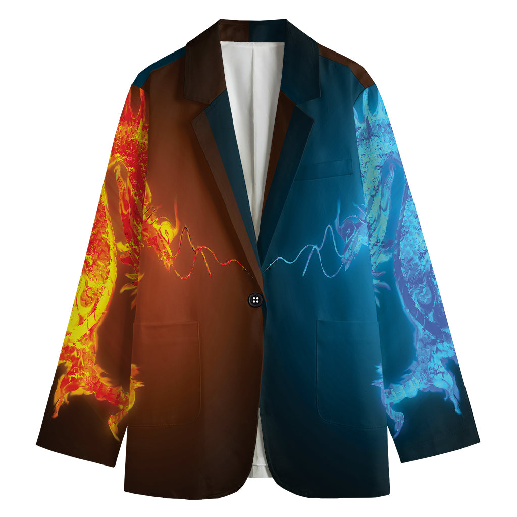 Fire And Ice Dragons Print Women's Blazer