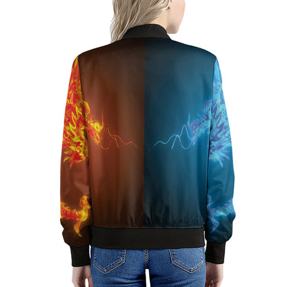 Fire And Ice Dragons Print Women's Bomber Jacket