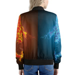 Fire And Ice Dragons Print Women's Bomber Jacket