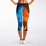 Fire And Ice Dragons Print Women's Capri Leggings