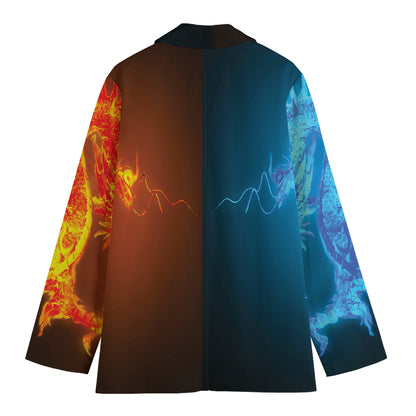 Fire And Ice Dragons Print Women's Cotton Blazer