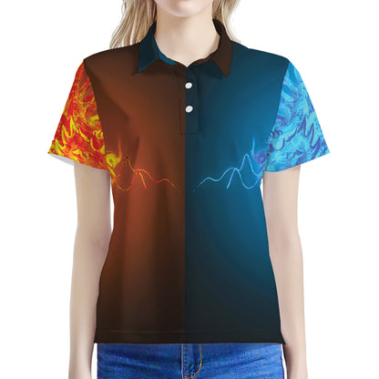 Fire And Ice Dragons Print Women's Polo Shirt